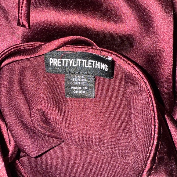 PrettyLittleThing Plum Satin Tie Back Maxi Dress - Picture 7 of 8
